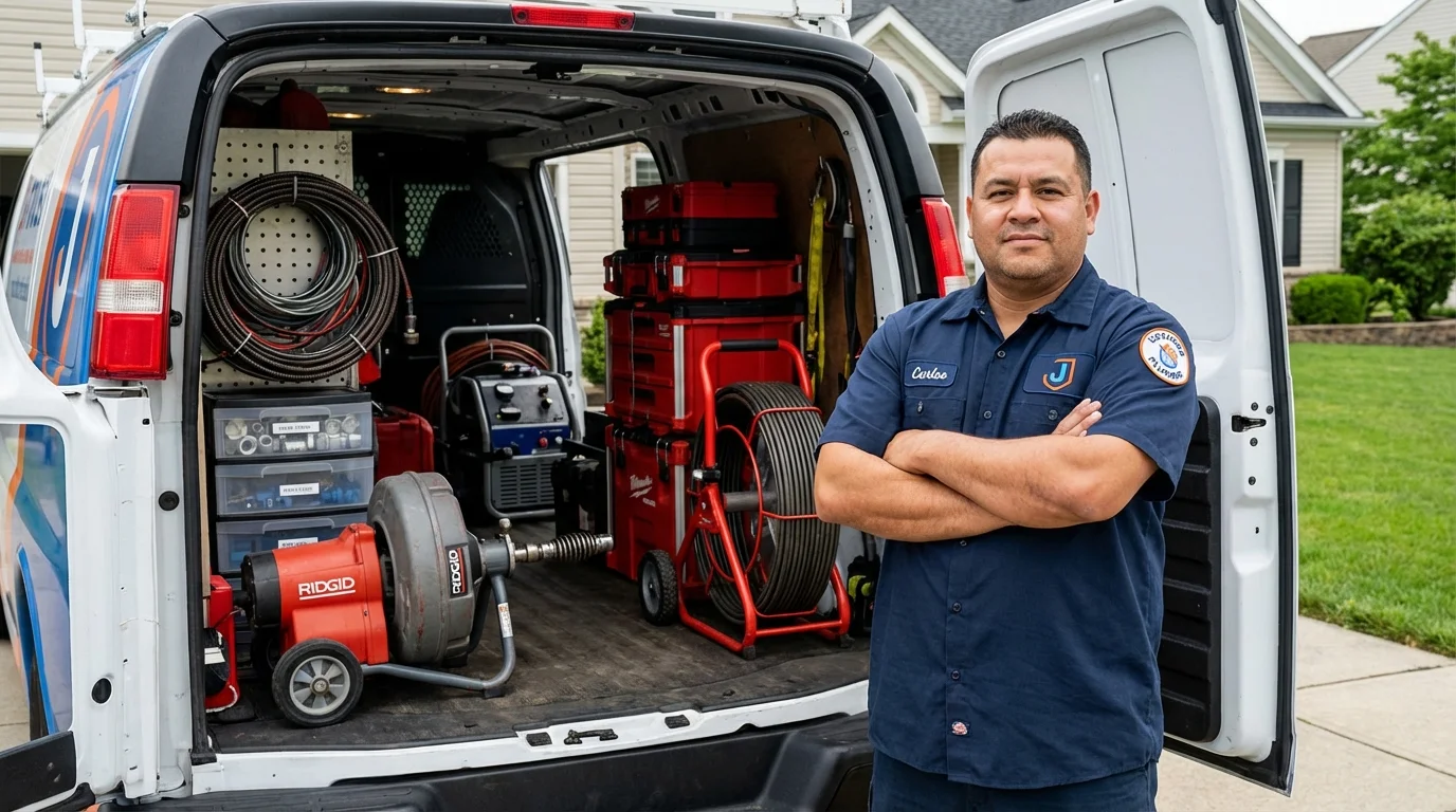 Professional drain cleaning equipment and Johns Plumbing LLC plumber in Tompkinsville