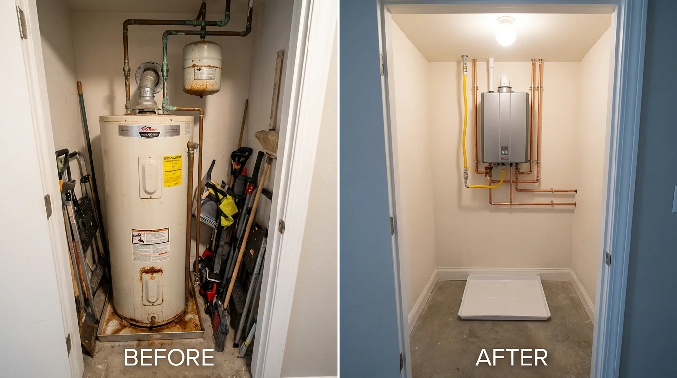 Tank water heater versus wall-mounted tankless unit comparison for Tompkinsville, KY homeowners