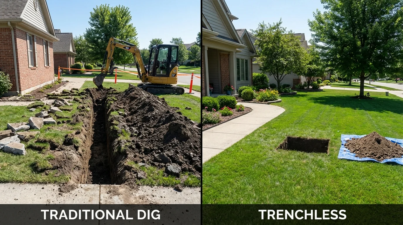 Trenchless sewer repair with minimal yard damage versus traditional excavation in Tompkinsville, KY